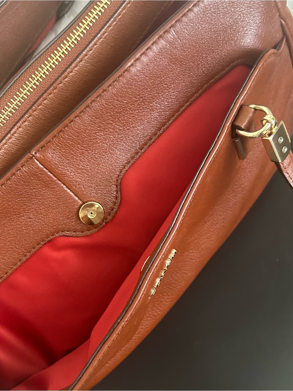 Coach Brown Madison Kimberly Carryall Cognac Pebbled Leather Shoulder bag Tote - Picture 11 of 15